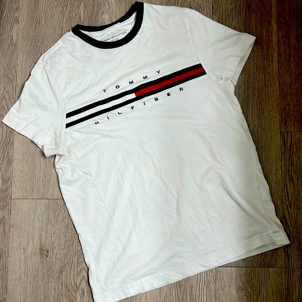 90s TOMMY HILFIGER basic logo white tee size XS